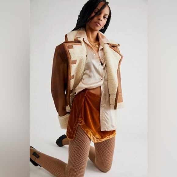 Free People Annalise Velvet Mini Skirt ✨Deep Teal Size 2 | slit boho short - Picture 7 of 16